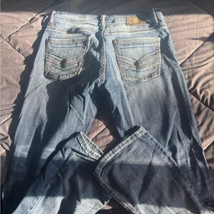 BKE Blue Straight Jeans with Distressed Details
